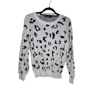ZESICA Gray Crewneck  Loose Oversized Chunky Knit Pullover Sweater SZ S Leopard
